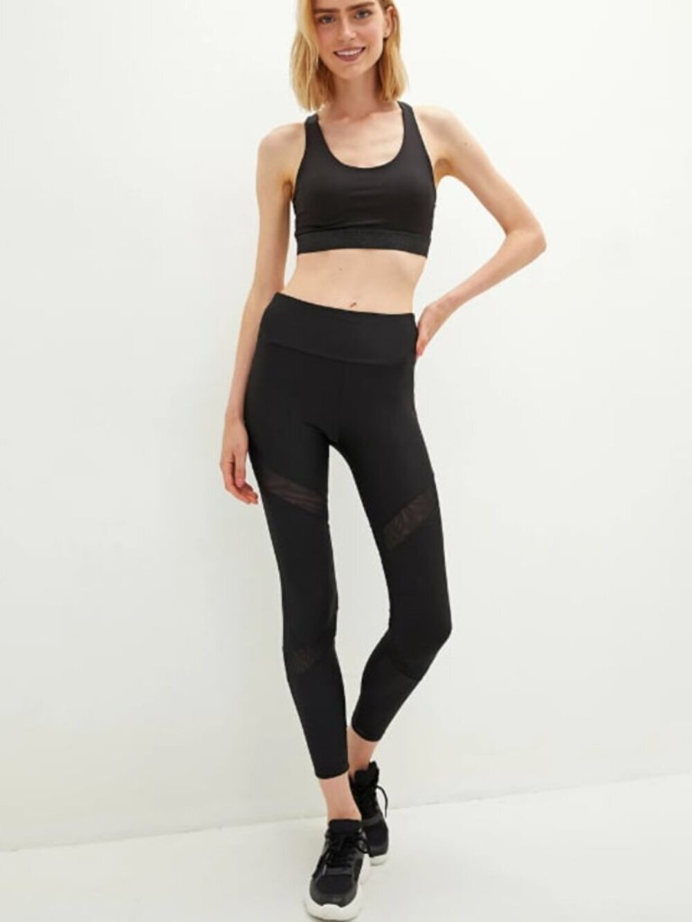 Women's High-Waist Black Mesh Accent Leggings